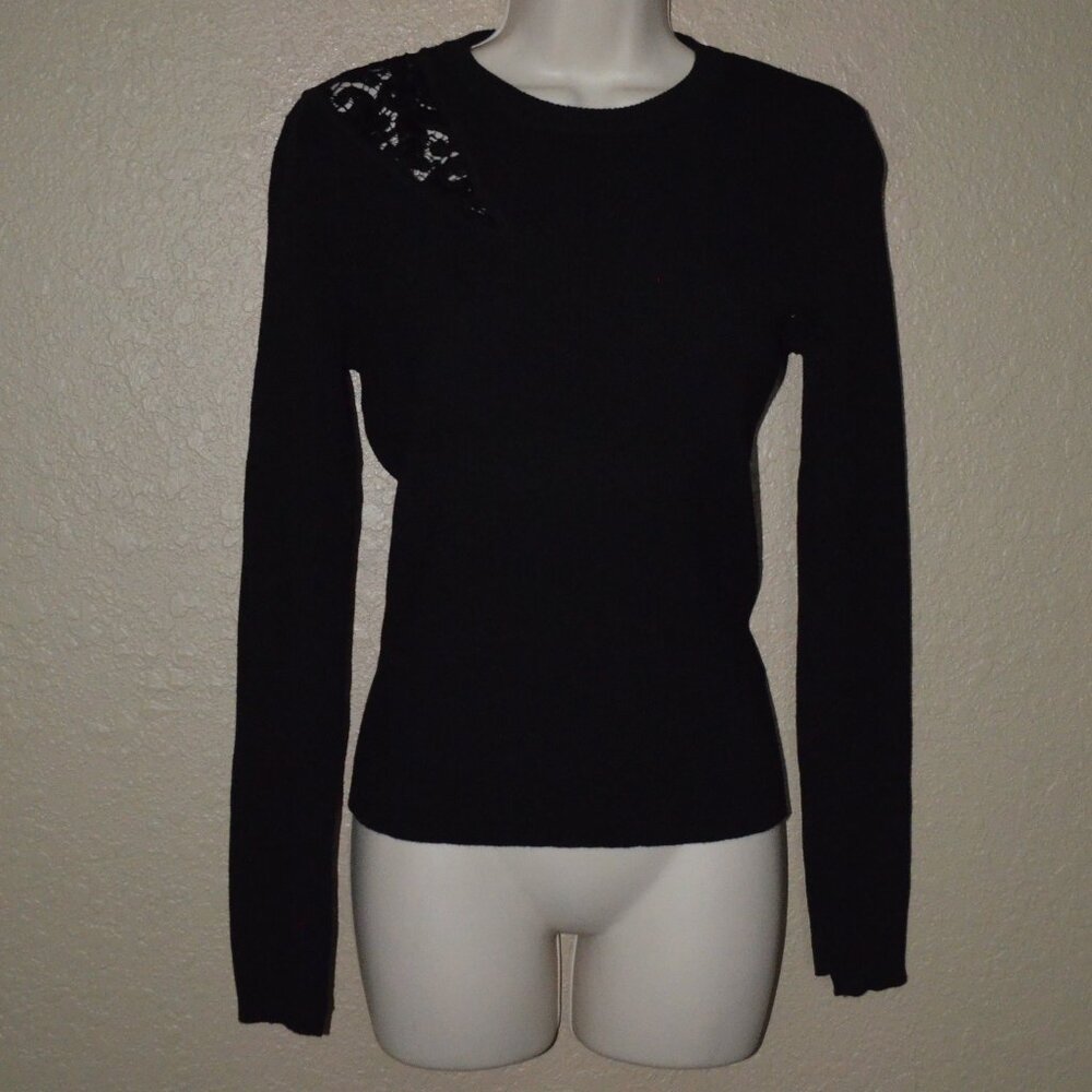 NWOT Sz S/M A.L.C. Black Ribbed Lace Detail Long Sleeve Sweater